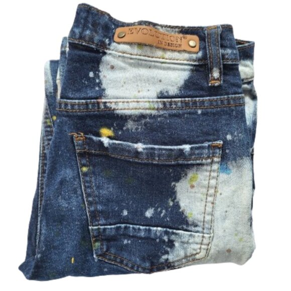 EVOLUTION IN DESIGN Blue Distressed Denim Bleached Paint Splatter Jeans Boys 14 - Picture 4 of 6